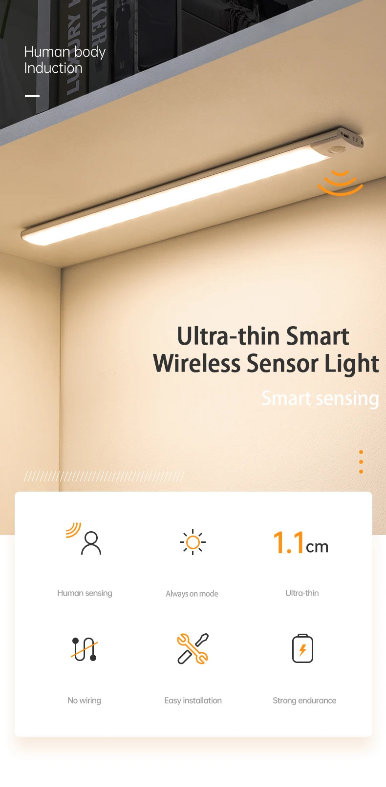 Barra LED Ultrafina de Aluminio con Sensor de Movimiento (Premium)